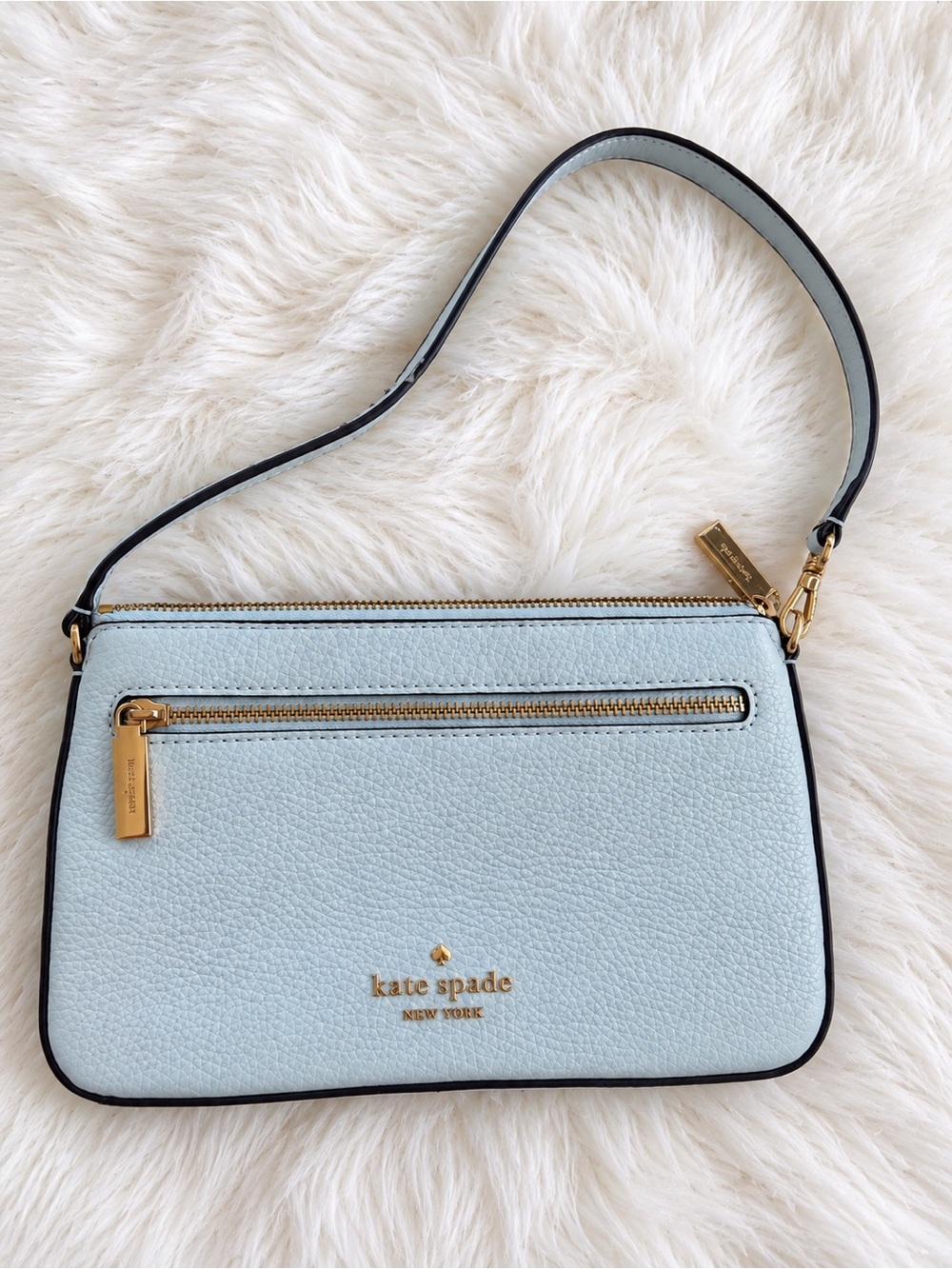 kate spade Light Blue Pebbled Leather Shoulder Bag with Gold Hardware